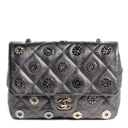 Chanel Perforated Metallic Lambskin Small CC Medals Flap Grey 1 of 9