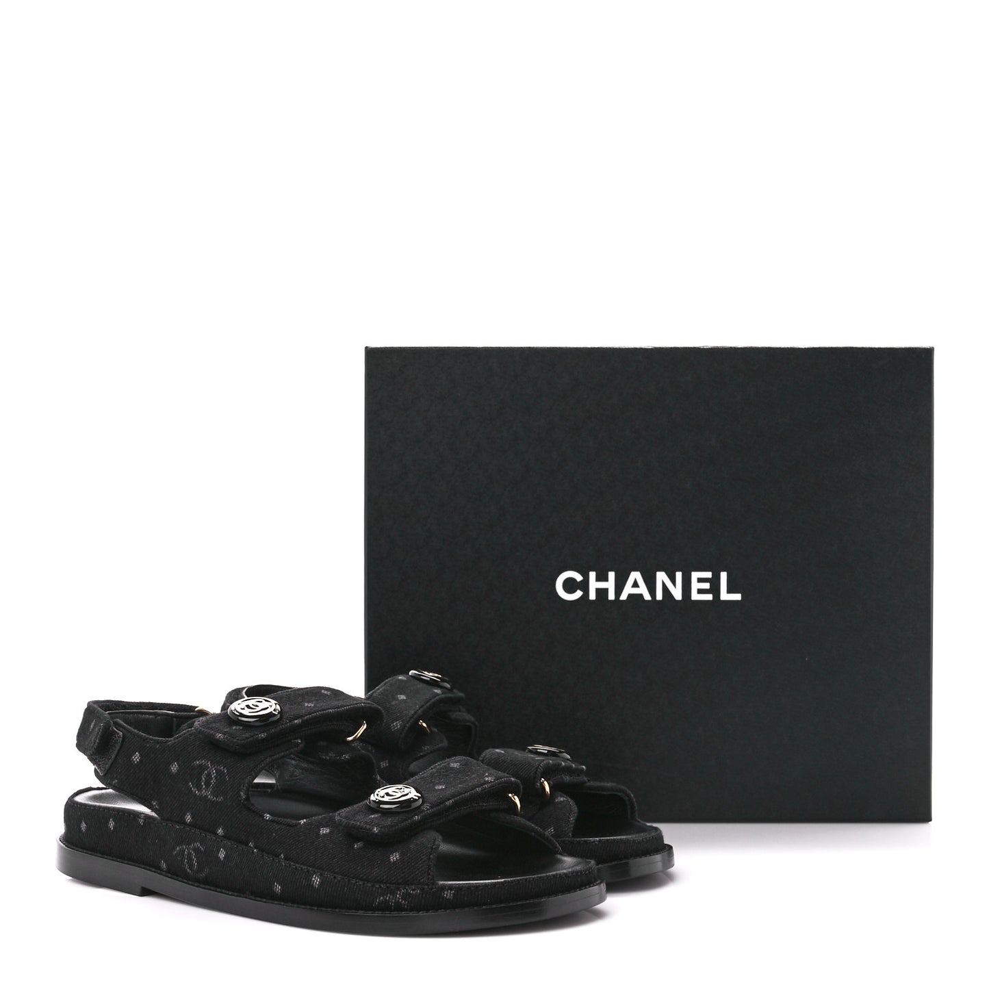 Denim Printed Dad Sandals 38 Black
