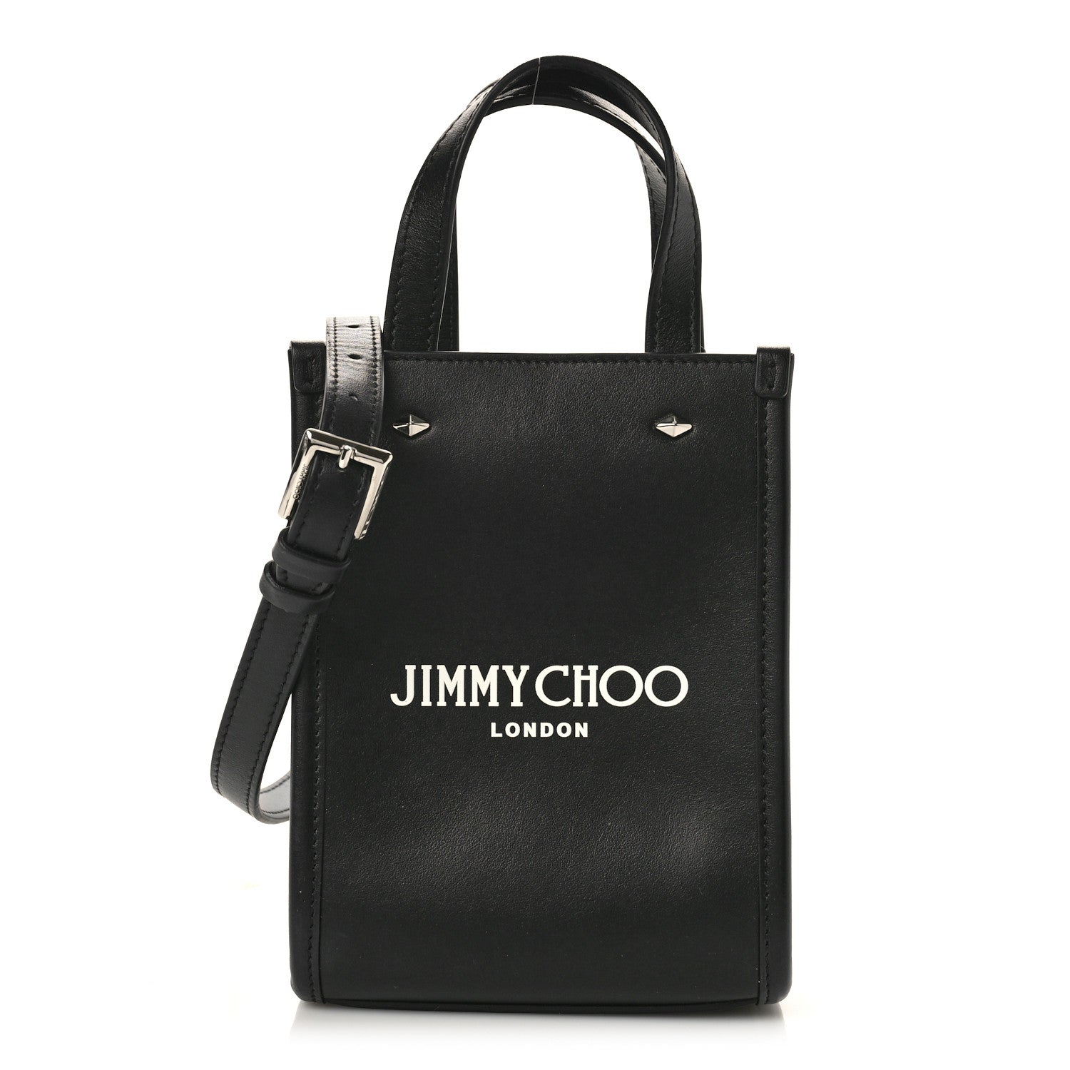 Jimmy Choo Smooth Calfskin Logo Mini Tote Black White 1 of 8
