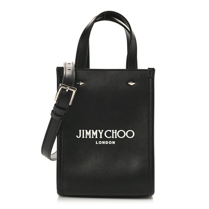 Jimmy Choo Smooth Calfskin Logo Mini Tote Black White 1 of 8