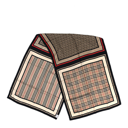 Burberry Silk Monogram Icon Stripe Check Print Scarf Archive Beige 2 of 4