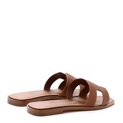 Hermes Box Calfskin Oran Sandals 37 Gold 4 of 9