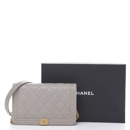 Chanel Caviar Quilted Boy Wallet On Chain WOC Grey 13 of 13