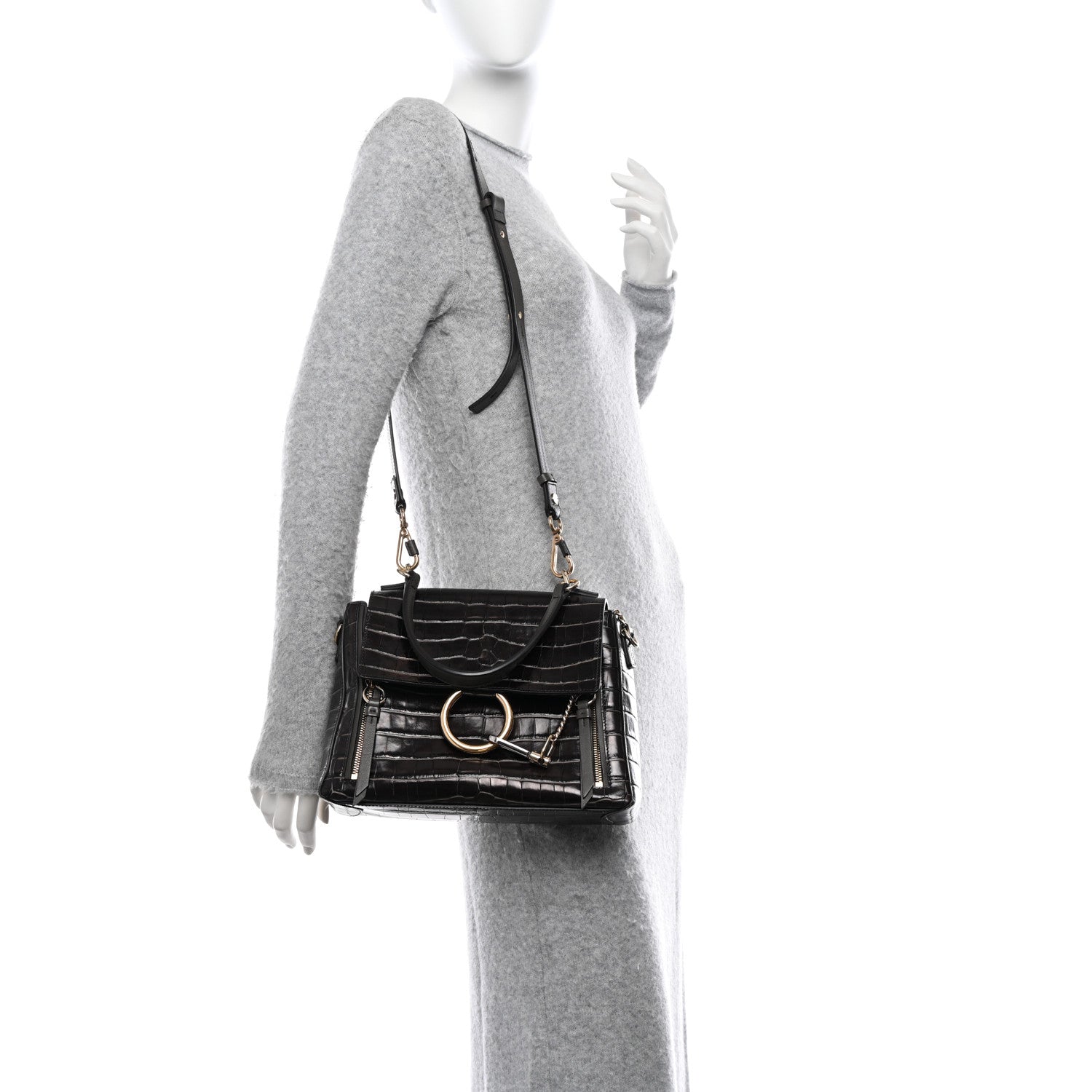Chloe Calfskin Crocodile Embossed Small Faye Day Shoulder Bag Profound Brown 2 of 10