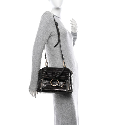 Chloe Calfskin Crocodile Embossed Small Faye Day Shoulder Bag Profound Brown 2 of 10