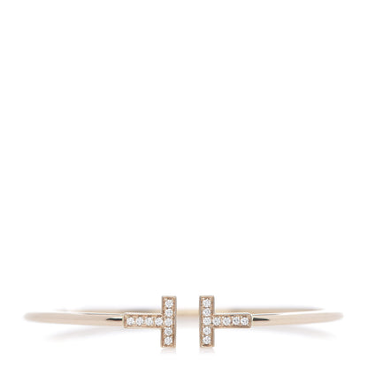Tiffany 18K Rose Gold Diamond T Wire Bracelet 1 of 5