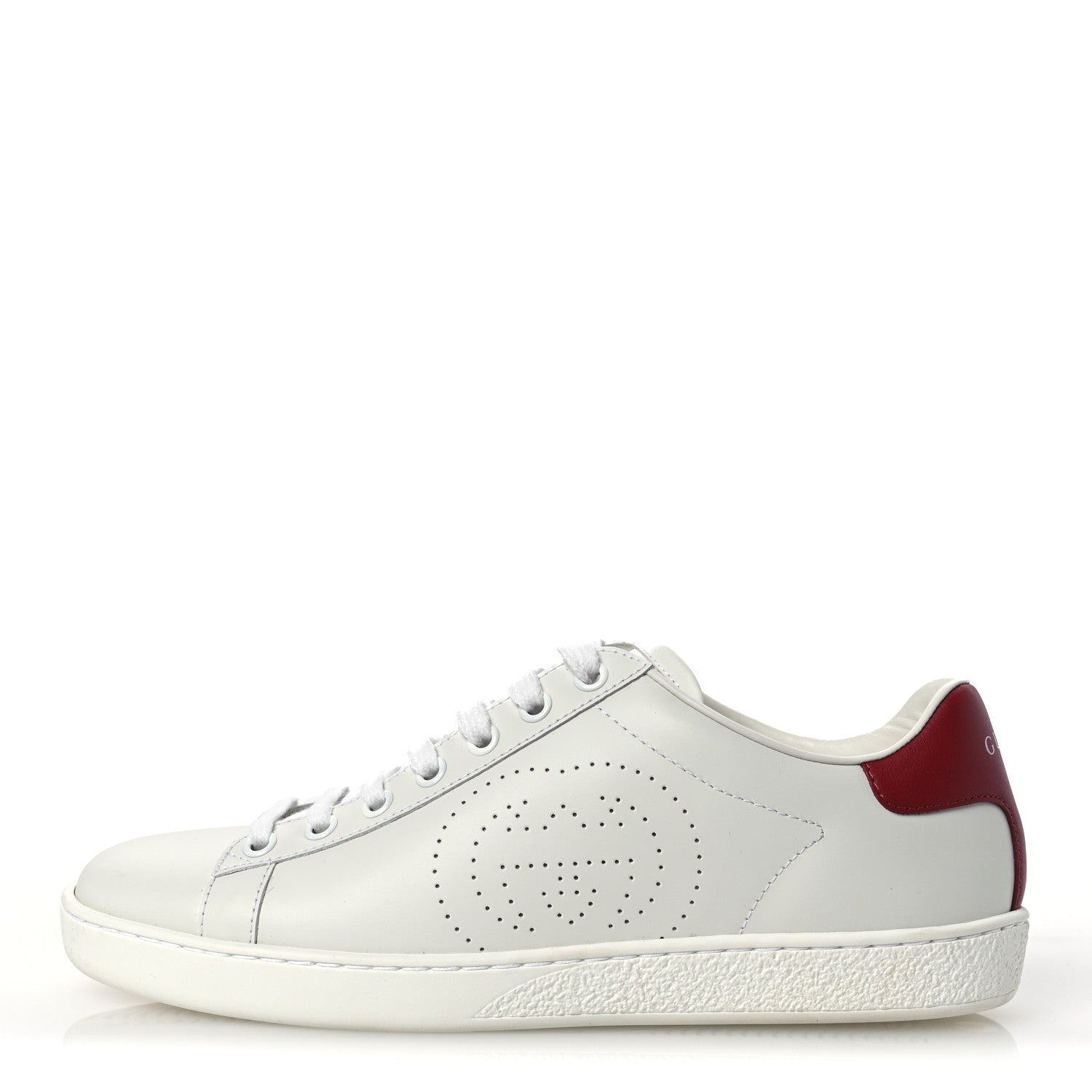 Gucci Calfskin Interlocking G Perforated Womens Ace Sneakers 36.5 White Hibiscus Red 1 of 12