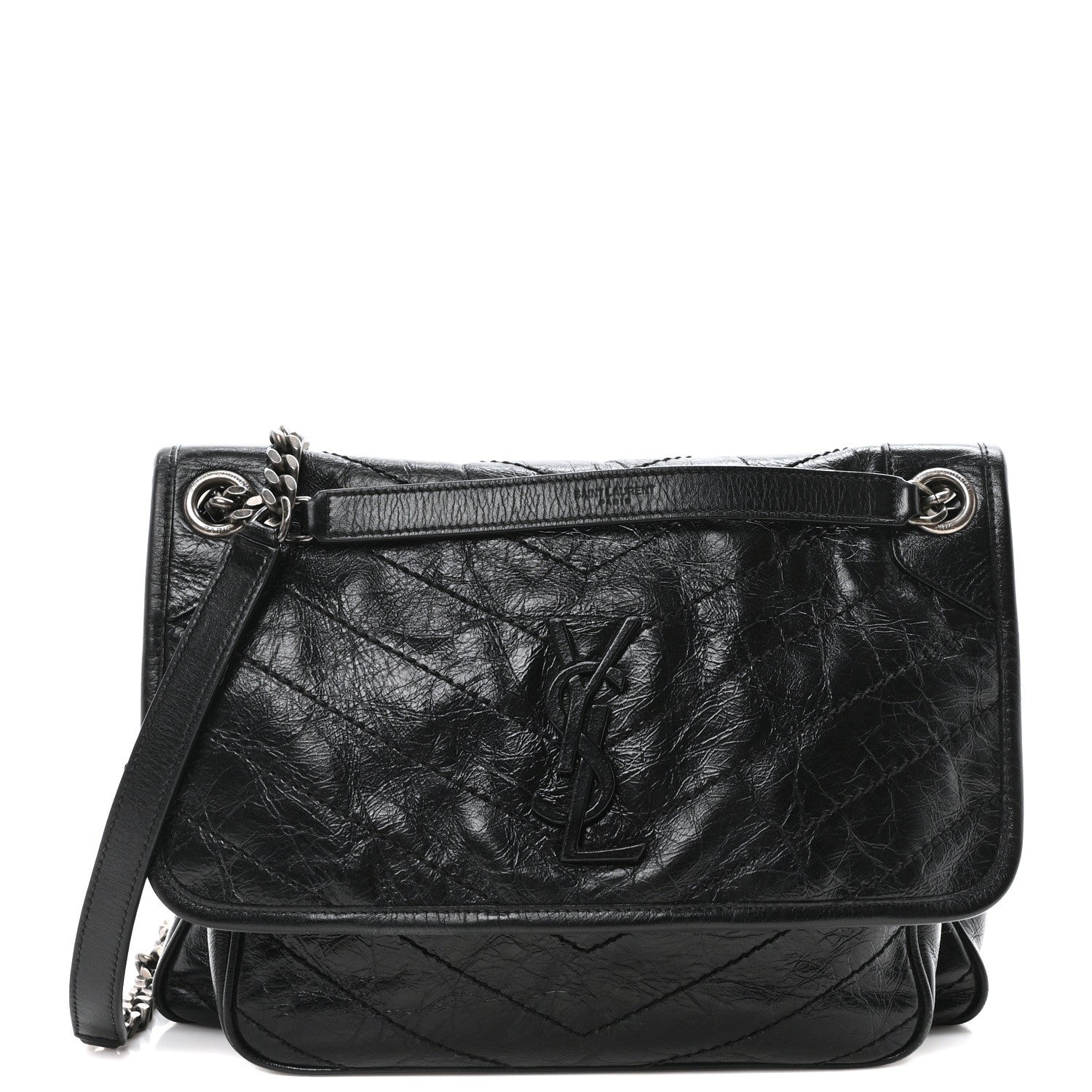 Saint Laurent Crinkled Calfskin Matelasse Monogram Medium Niki Chain Satchel Black 1 of 9