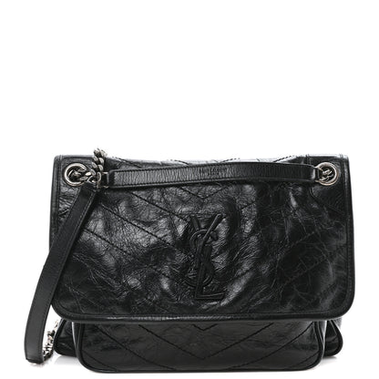 Saint Laurent Crinkled Calfskin Matelasse Monogram Medium Niki Chain Satchel Black 1 of 9