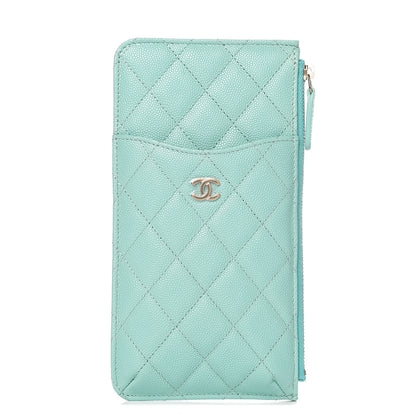 Chanel Caviar Quilted Classic Flat Wallet Pouch Light Blue 1 of 7