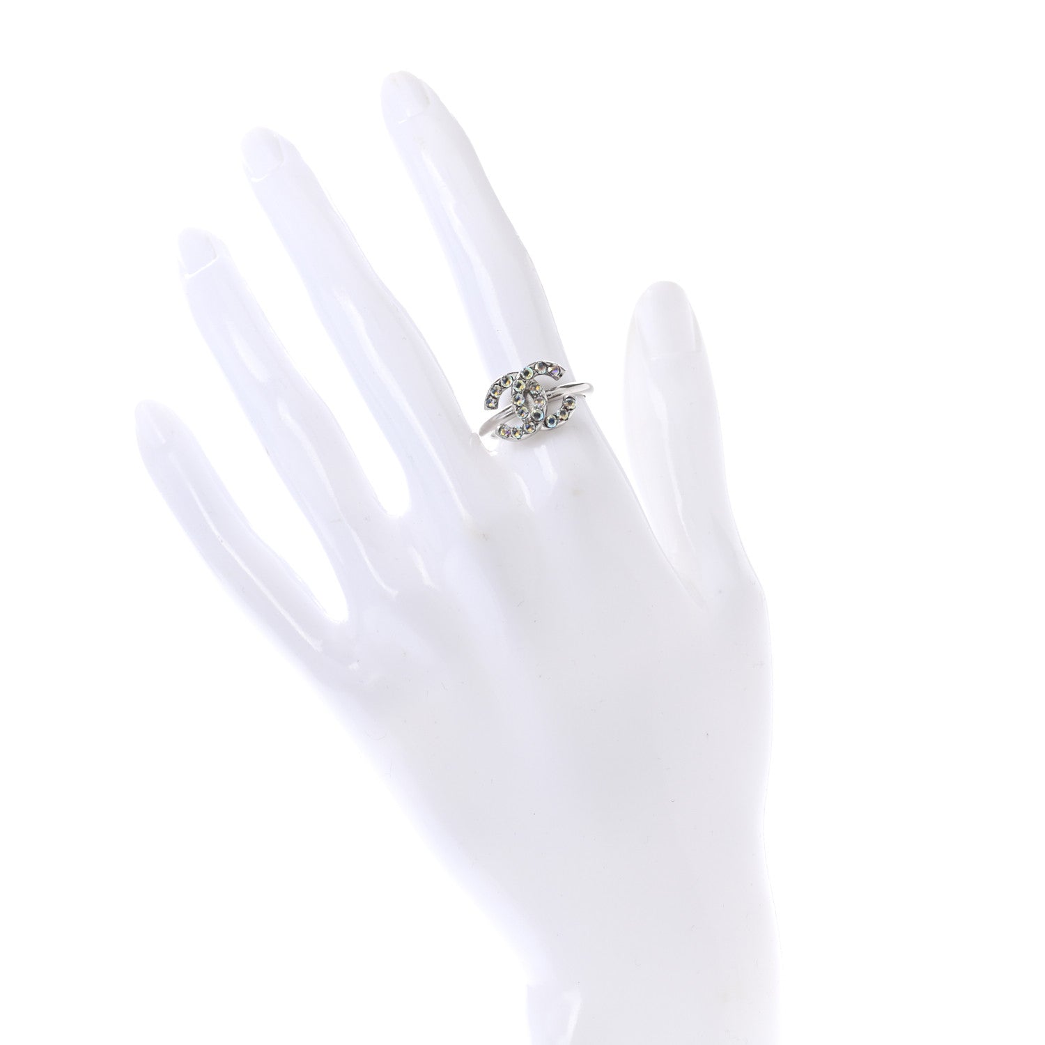 Chanel Crystal CC Ring 54 Iridescent Silver 2 of 4