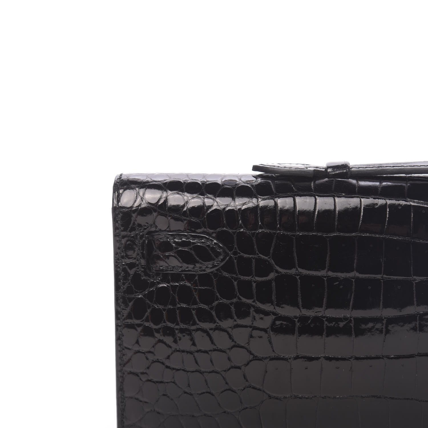 Hermes Shiny Porosus Crocodile Kelly Cut Pochette Black 12 of 31