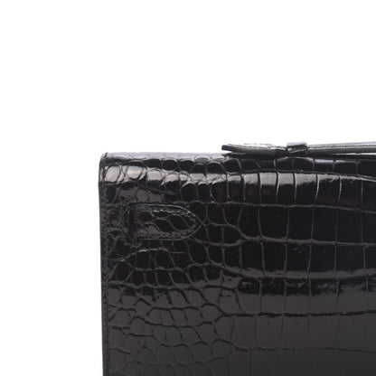Hermes Shiny Porosus Crocodile Kelly Cut Pochette Black 12 of 31