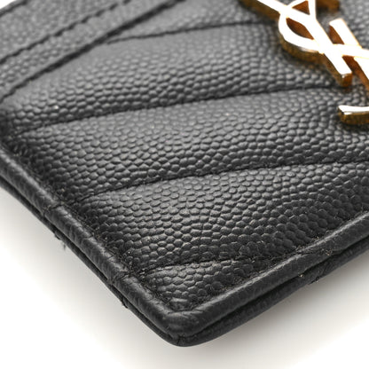 Saint Laurent Grain De Poudre Matelasse Chevron Monogram Credit Card Case Black 7 of 9