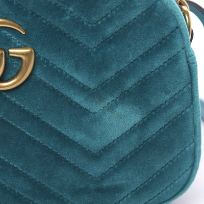 Gucci Velvet Matelasse Small GG Marmont Chain Shoulder Bag Pavone Cyan 11 of 16