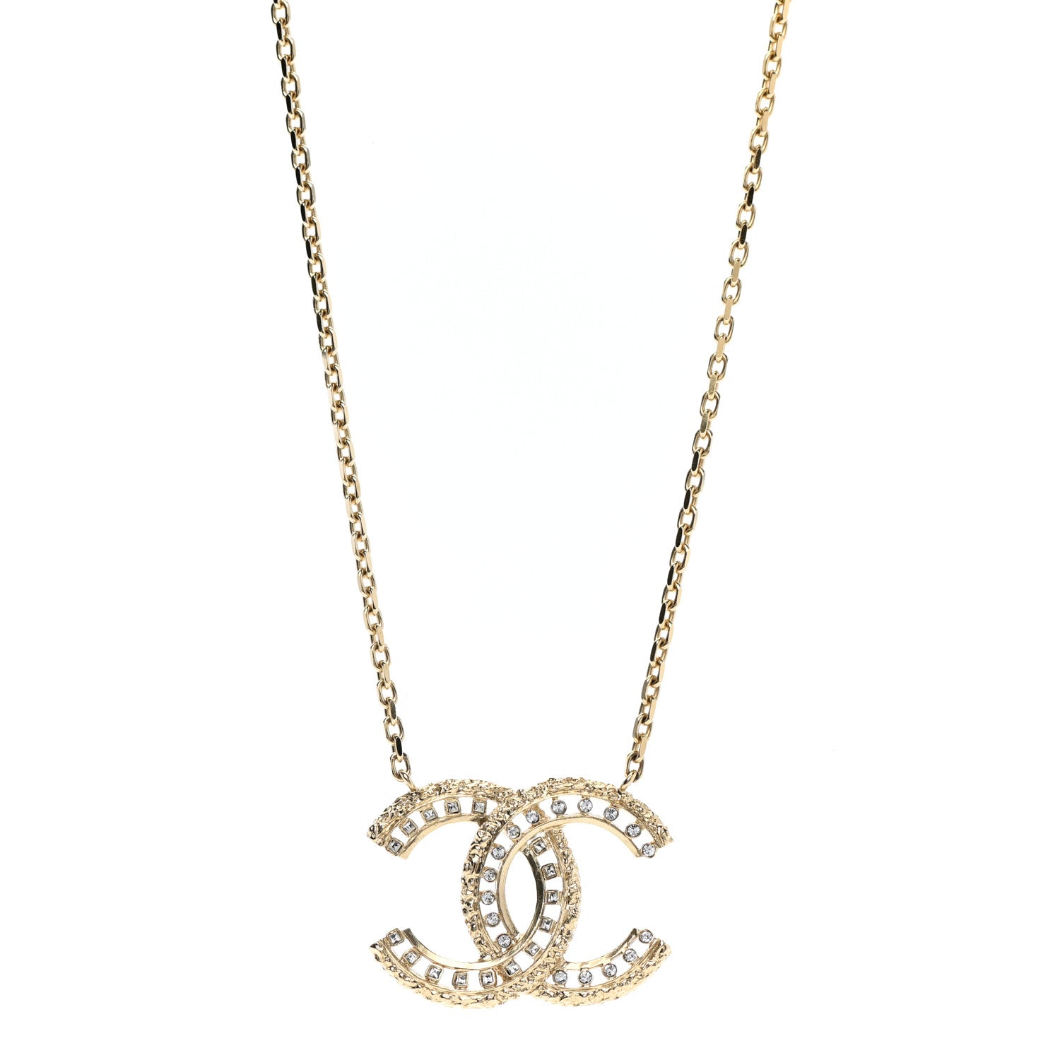 Chanel Crystal Textured CC Necklace Gold 1 of 7