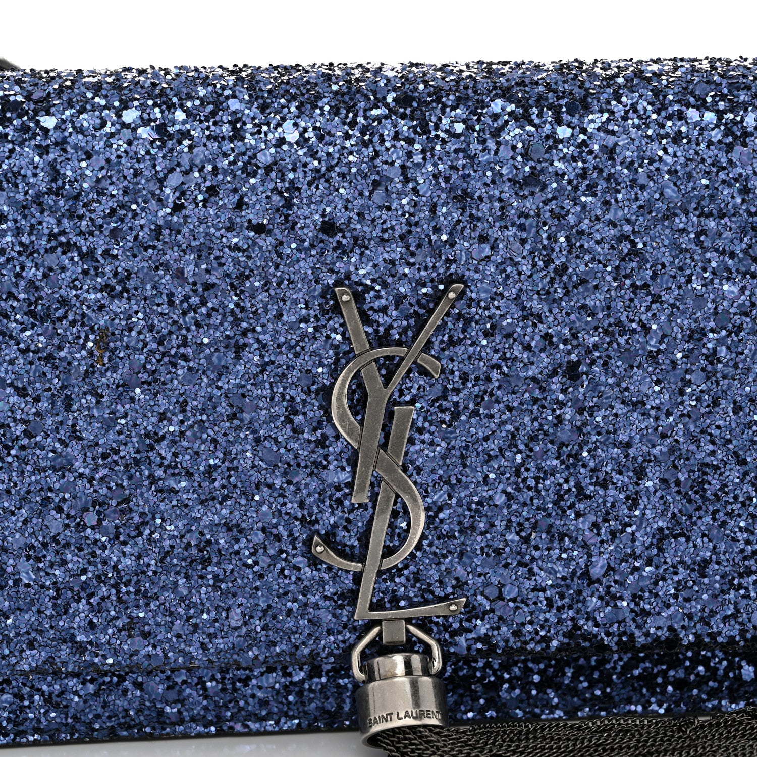 Saint Laurent Metallic Glitter Classic Monogram Kate Tassel Chain Wallet North Sea 9 of 14