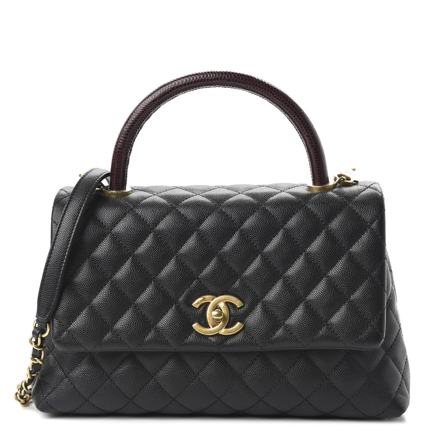 Caviar Lizard Quilted Small Coco Handle Flap Black