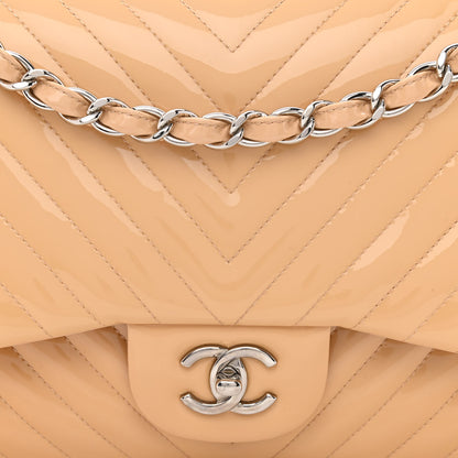 Chanel Patent Chevron Quilted Jumbo Double Flap Beige 8 of 13