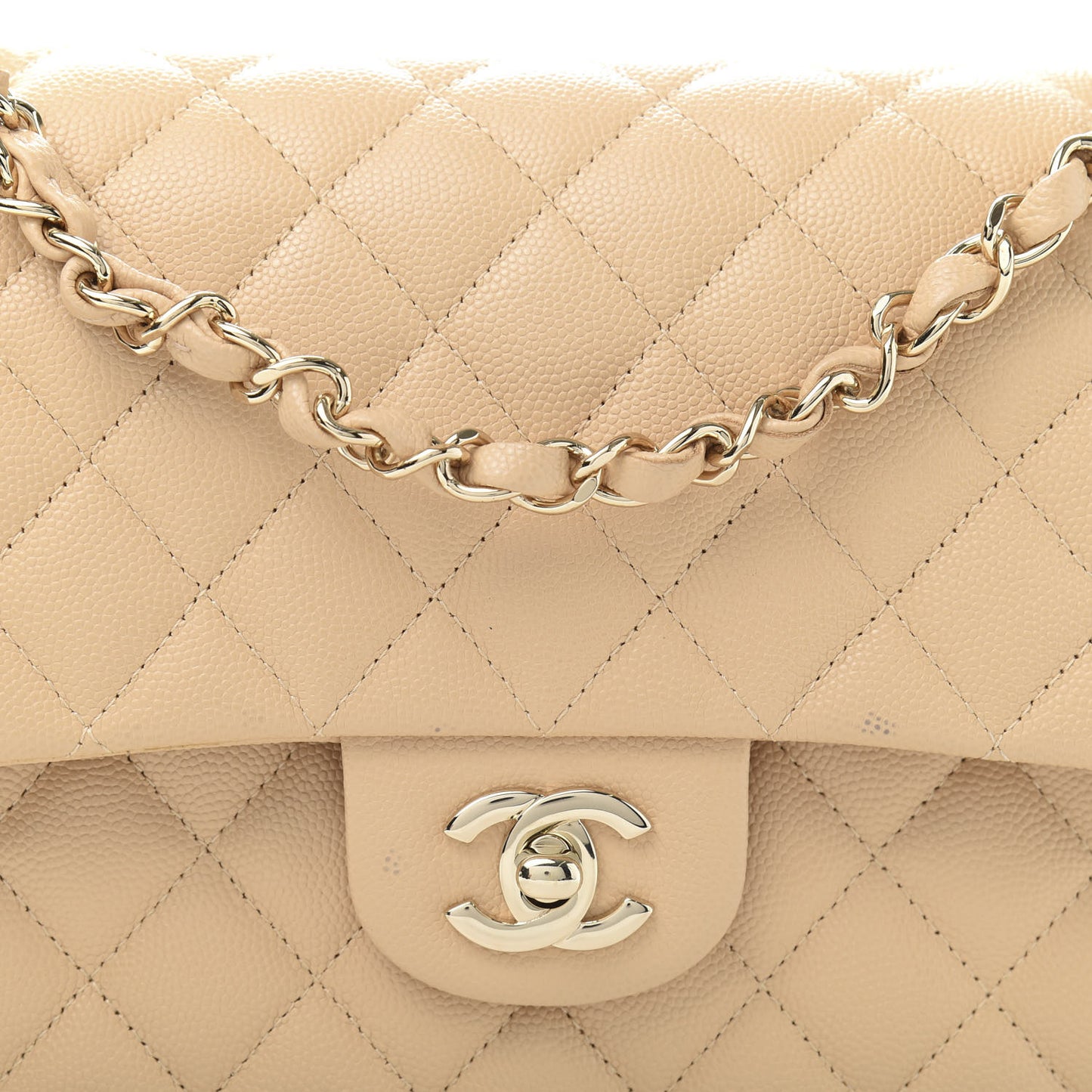 Caviar Quilted Medium Double Flap Beige Clair