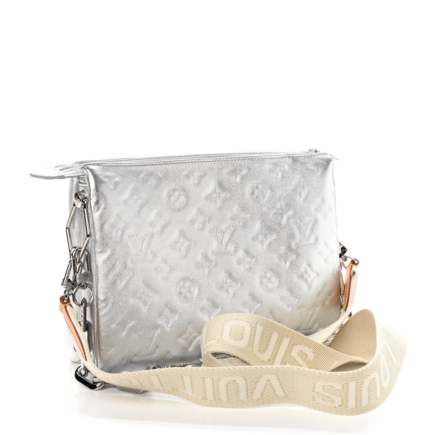 Metallic Lambskin Embossed Monogram Coussin PM Silver