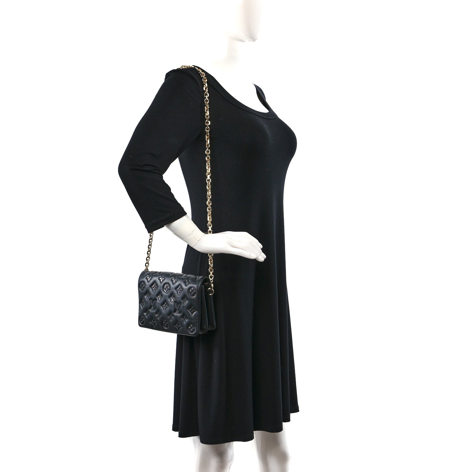 Louis Vuitton Lambskin Embossed Monogram Pochette Coussin Black 2 of 10