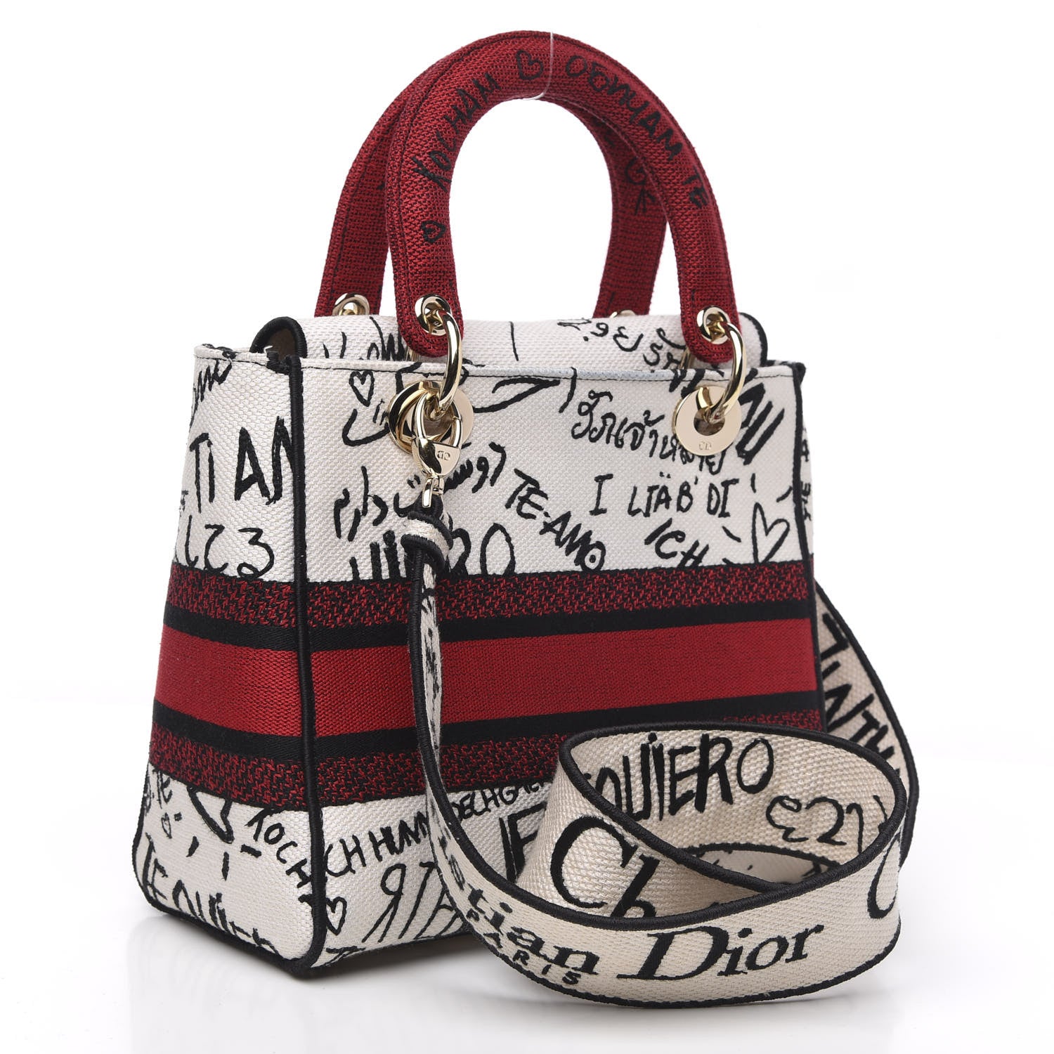 Christian Dior Canvas Medium DiorAmour Graffiti Lady D-Lite Latte 2 of 9