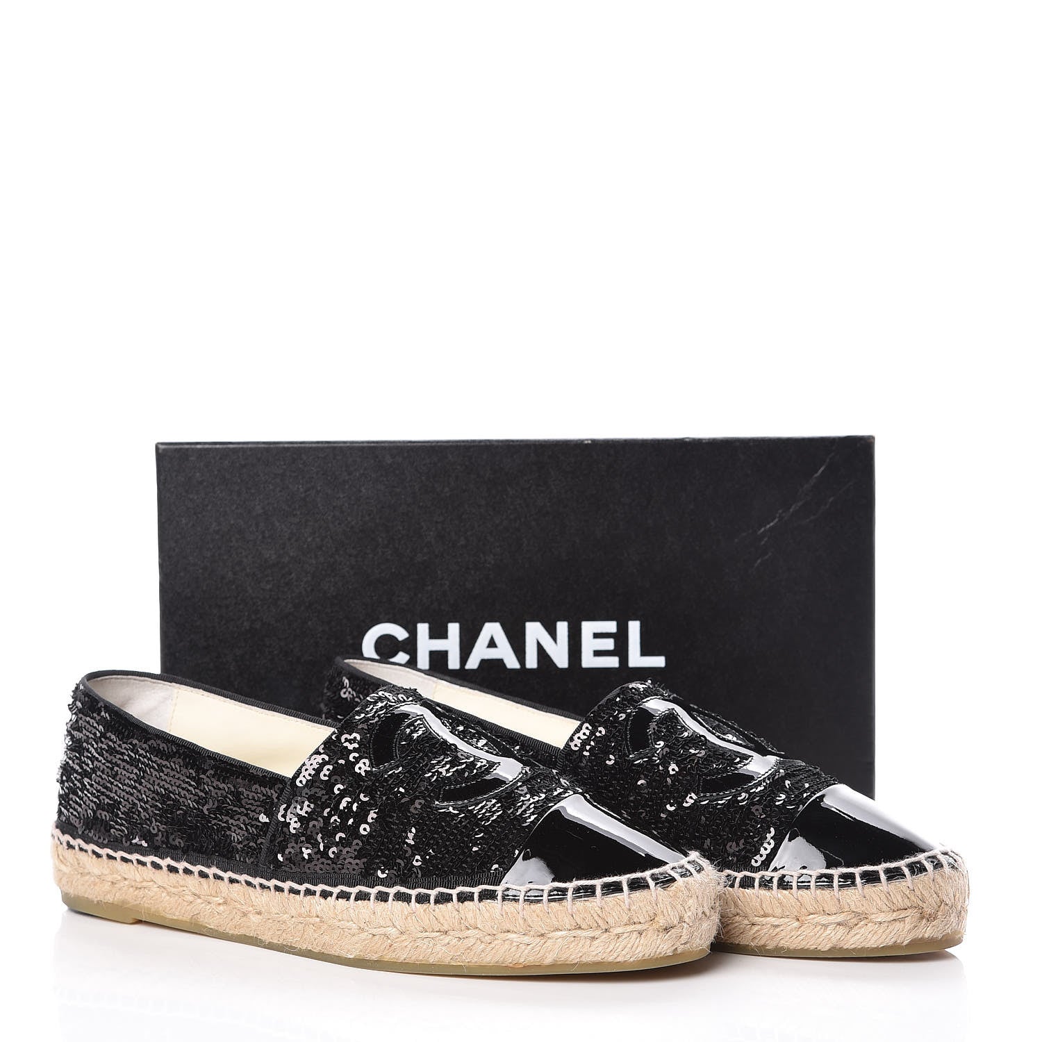 Chanel Patent Sequin CC Espadrilles 39 Black 14 of 14
