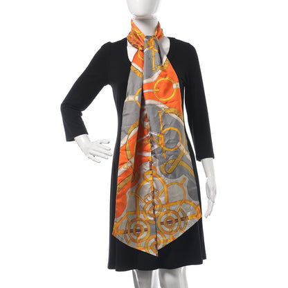 Hermes Silk Eperon D'Or Remix Maxi Twilly Orange Gris Or 2 of 5