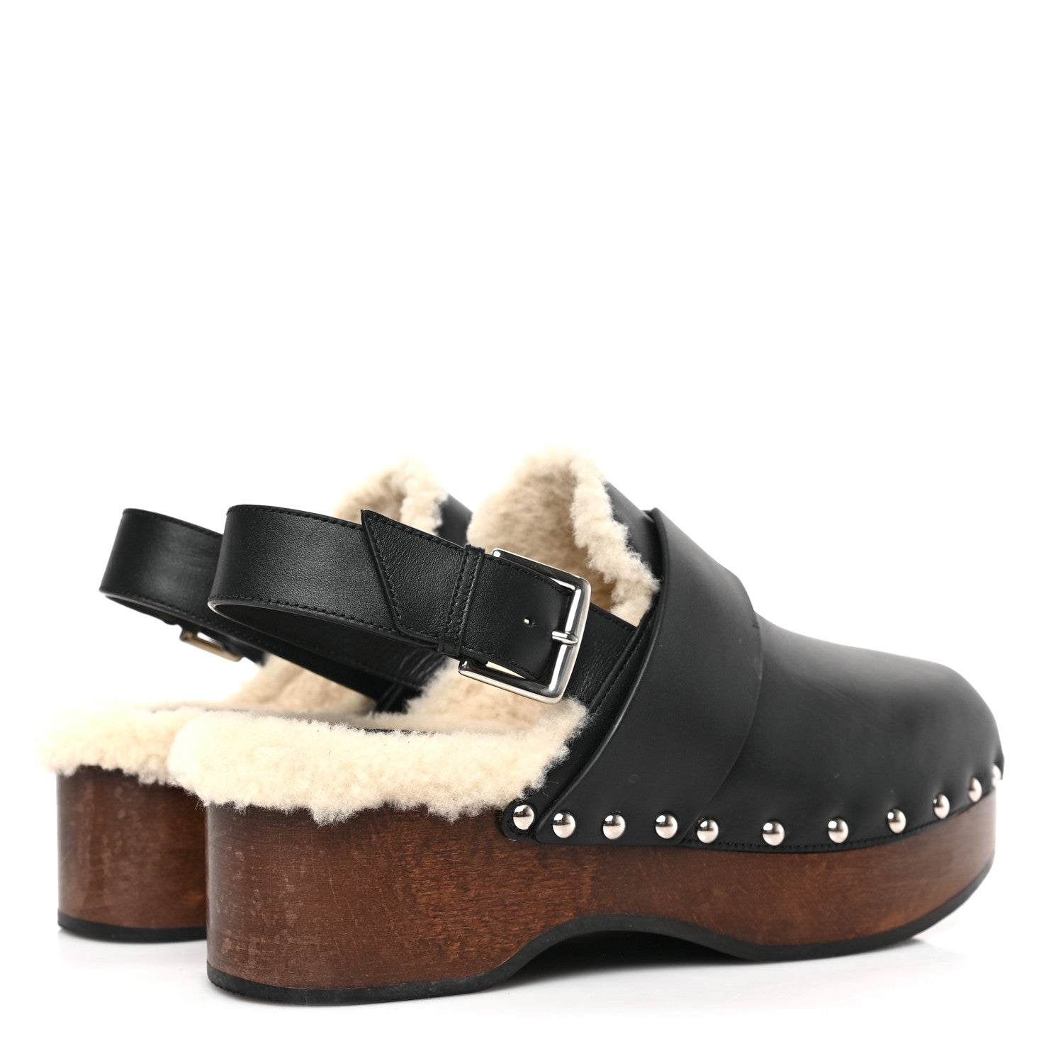 Hermes Calfskin Shearling Hermoine Mules 38 Black Ecru 4 of 7
