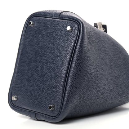 Hermes Taurillon Clemence Swift Eclat Picotin Lock 18 PM Bleu Nuit Rose Pourpre 9 of 9