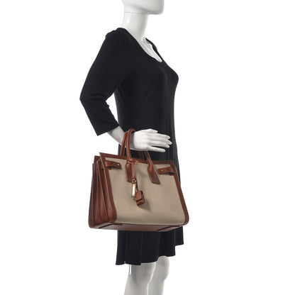 Saint Laurent Linen Calfskin Small Souple Sac De Jour Cognac 2 of 13
