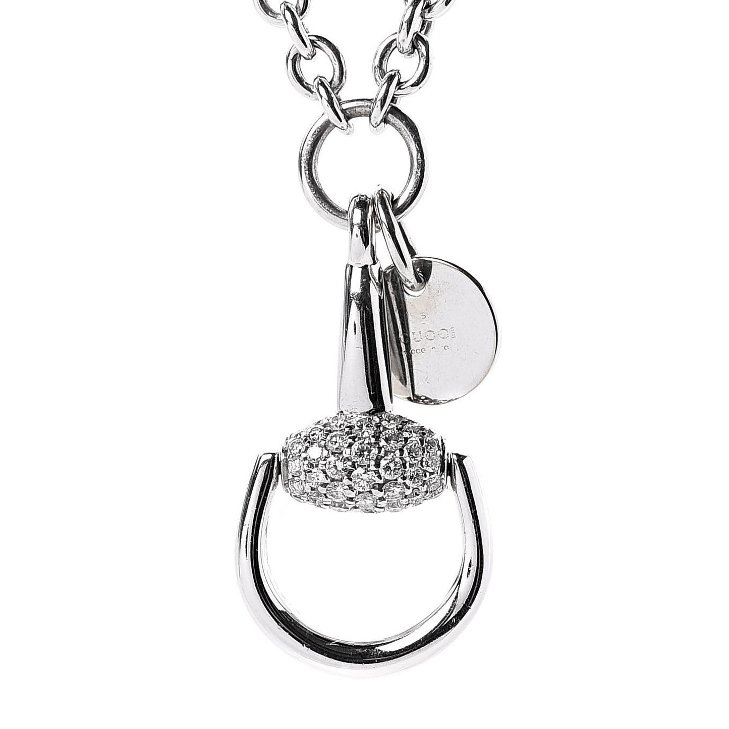 18K White Gold Diamond Horsebit Pendant Necklace