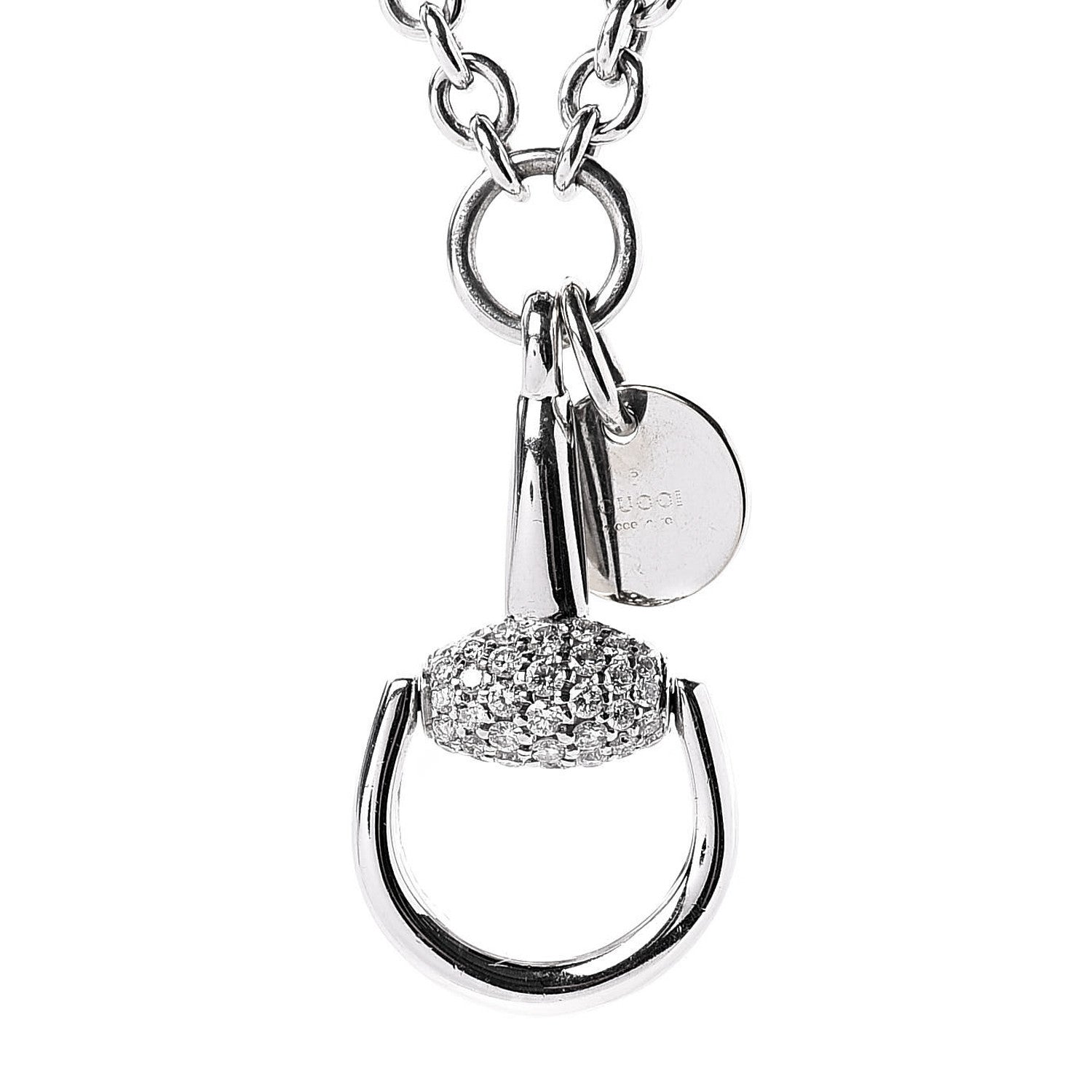 Gucci 18K White Gold Diamond Horsebit Pendant Necklace 4 of 7