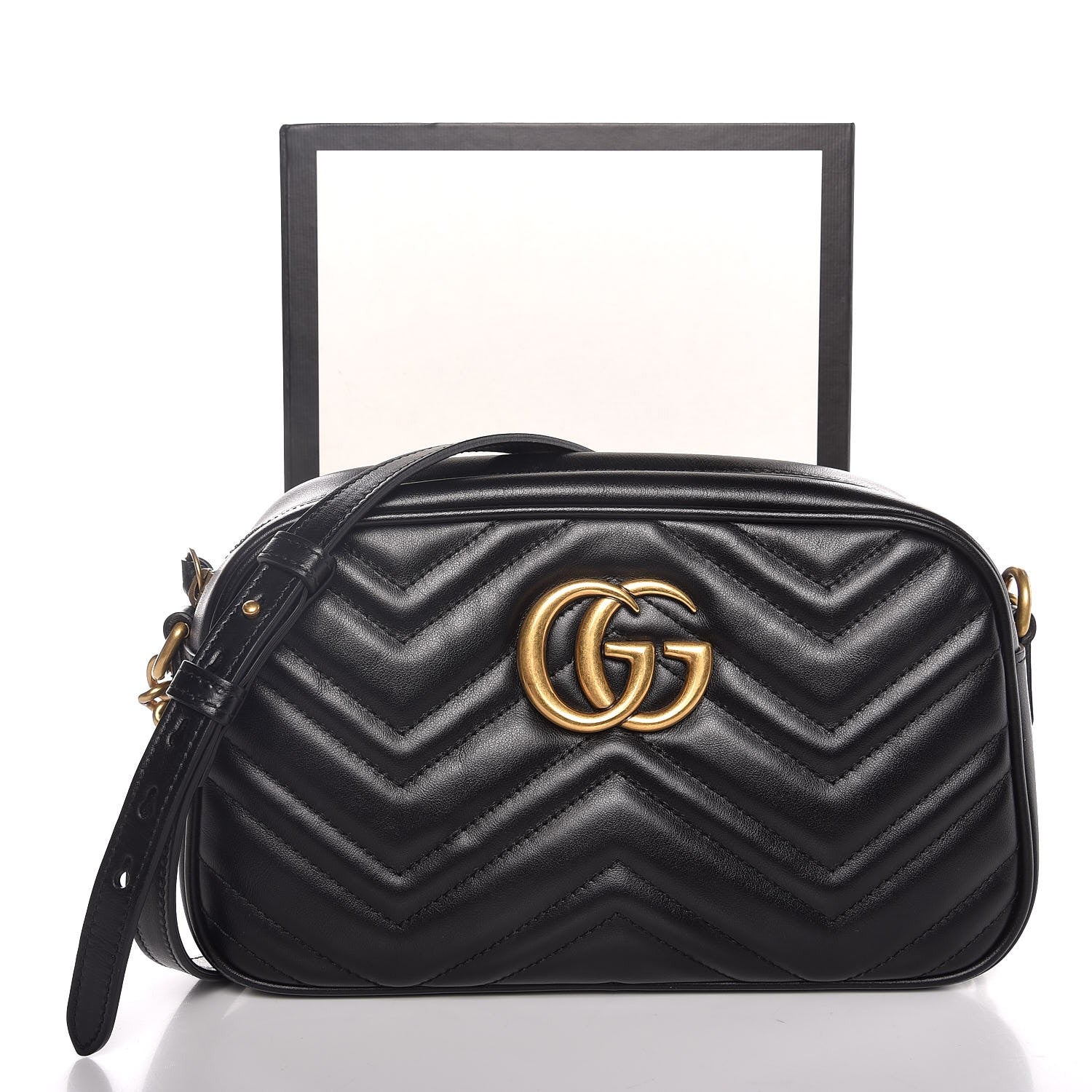 Gucci Calfskin Matelasse Small GG Marmont Chain Shoulder Bag Black 8 of 8