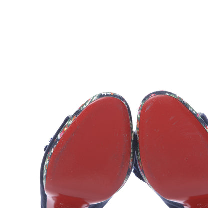 Christian Louboutin Velvet Cotton Denim Fiori Vienne 100 Slide Sandals 41 Multicolor Navy 8 of 10