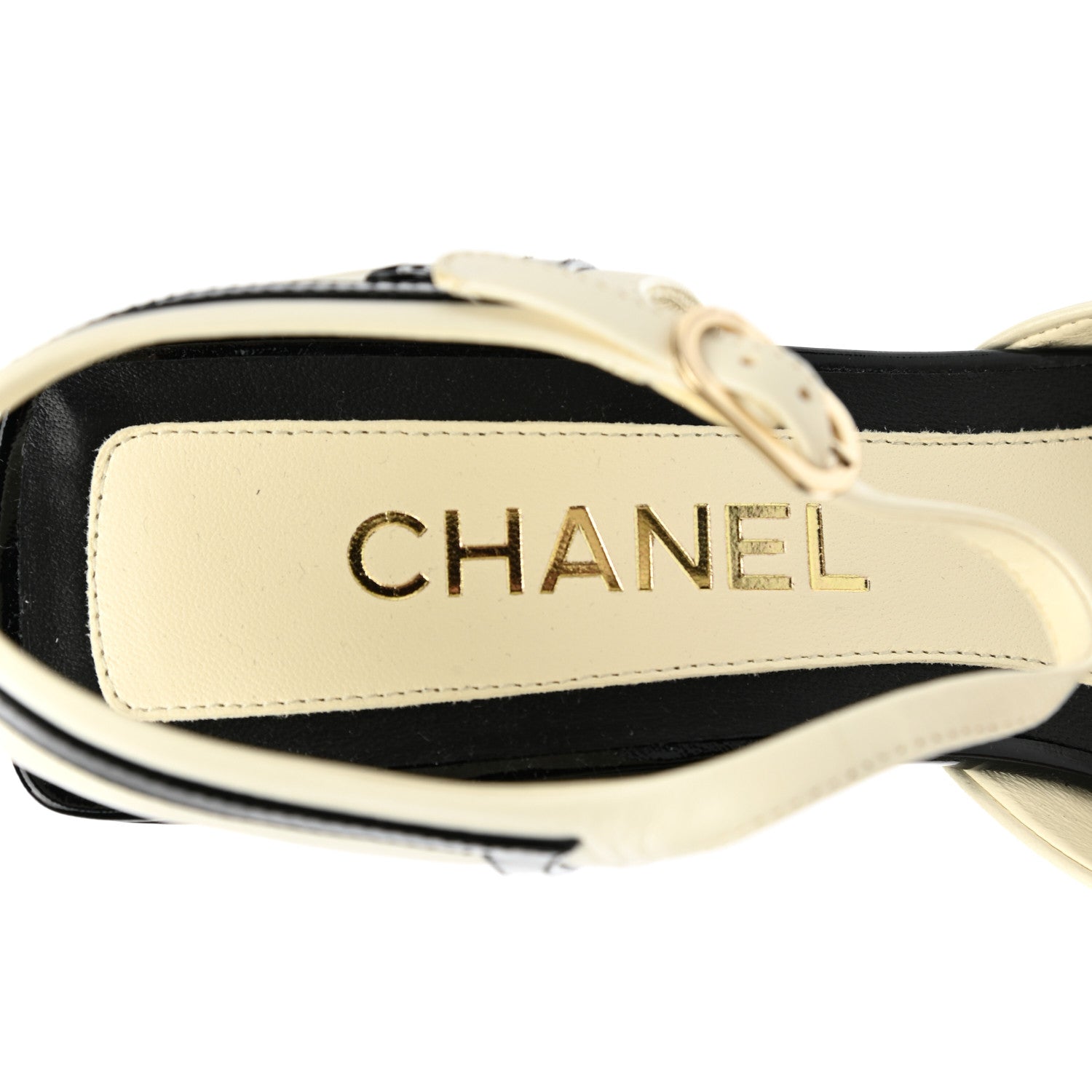 Chanel Lambskin Patent Cap Toe CC Slingback Sandals 38 Ivory Black 8 of 11