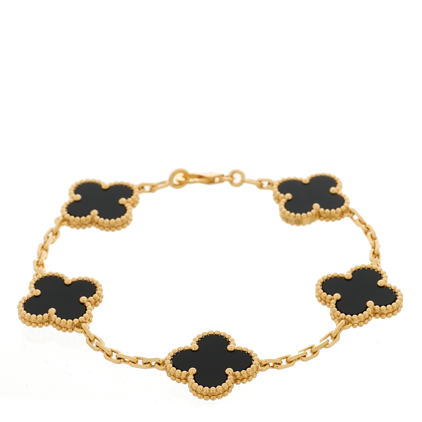 18K Yellow Gold Black Onyx 5 Motifs Vintage Alhambra Bracelet