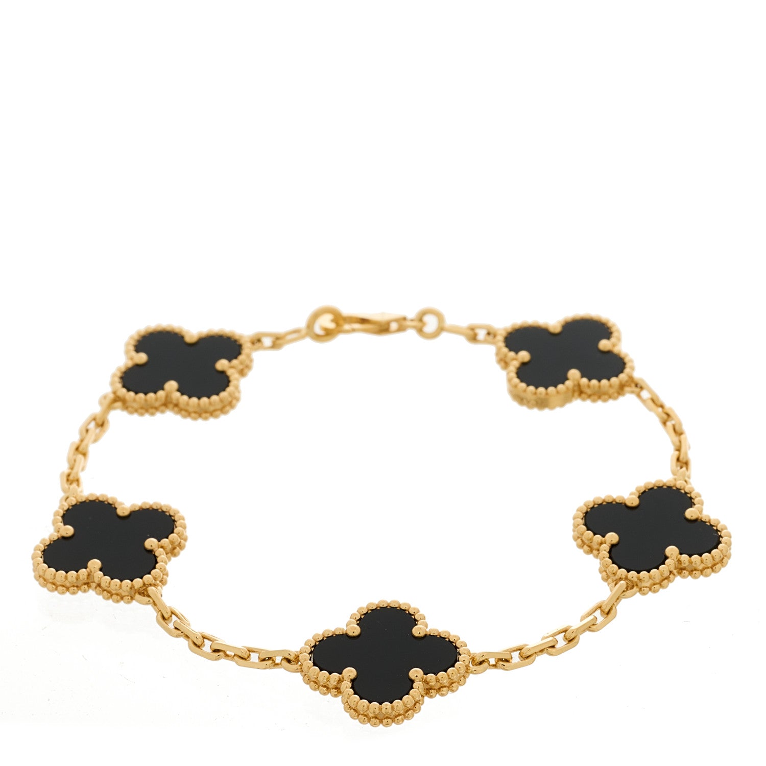 Van Cleef & Arpels 18K Yellow Gold Black Onyx 5 Motifs Vintage Alhambra Bracelet 1 of 5