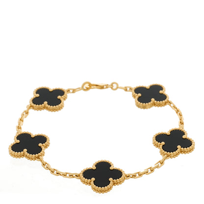 Van Cleef & Arpels 18K Yellow Gold Black Onyx 5 Motifs Vintage Alhambra Bracelet 1 of 5