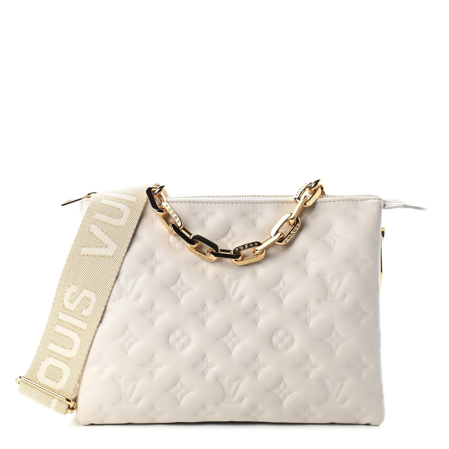 Lambskin Embossed Monogram Coussin PM Beige Cream