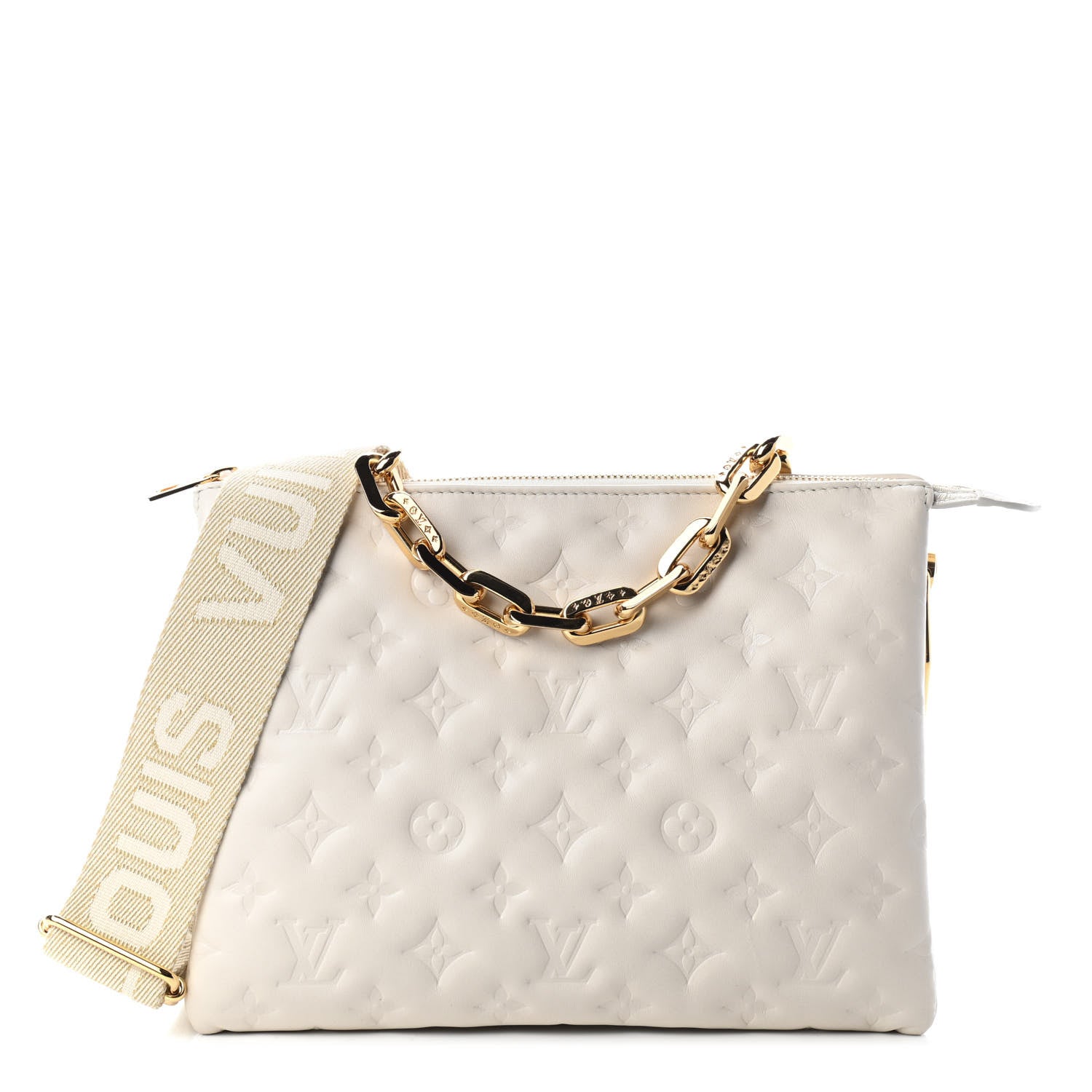 Louis Vuitton Lambskin Embossed Monogram Coussin PM Beige Cream 1 of 7