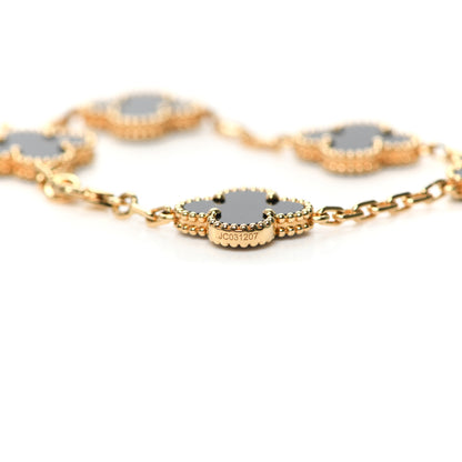 Van Cleef & Arpels 18K Yellow Gold Black Onyx 5 Motifs Vintage Alhambra Bracelet 5 of 8