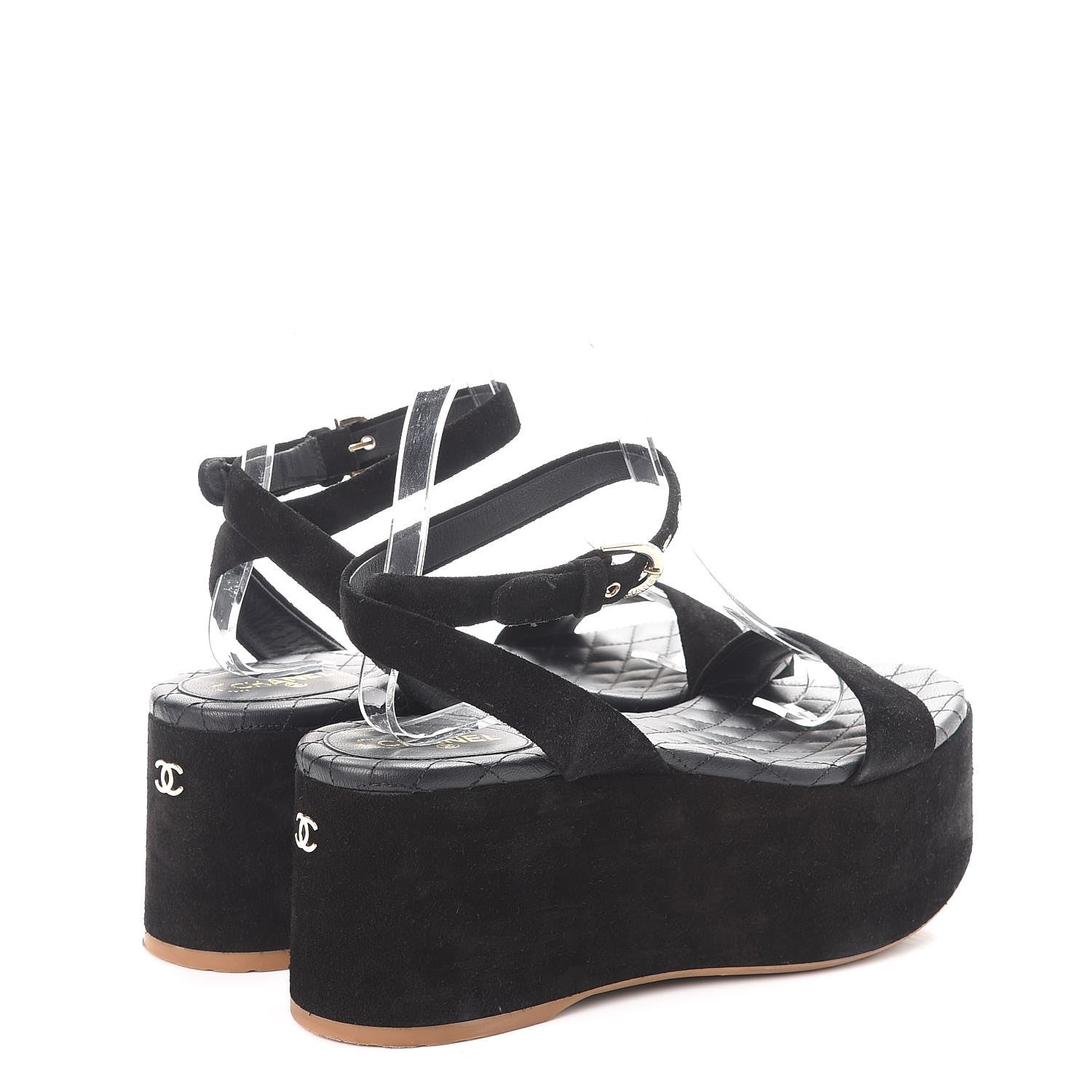 Chanel Suede Platform Wedge Sandals 37.5 Black 4 of 12