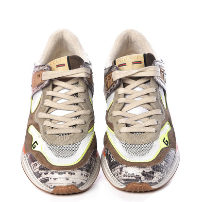 Gucci Suede Calfskin Tejus Printed Womens Ultrapace Sneakers 40 Natural Ardesia Neon Yellow 5 of 10