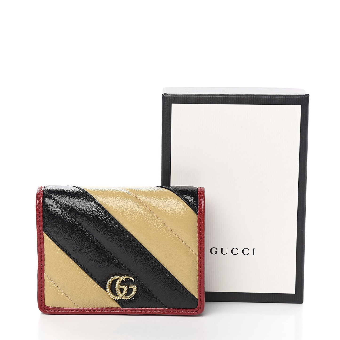 Azalea Calfskin Matelasse Diagonal Patchwork Torchon GG Marmont Card Case Wallet Black Beige Romantic Cerise