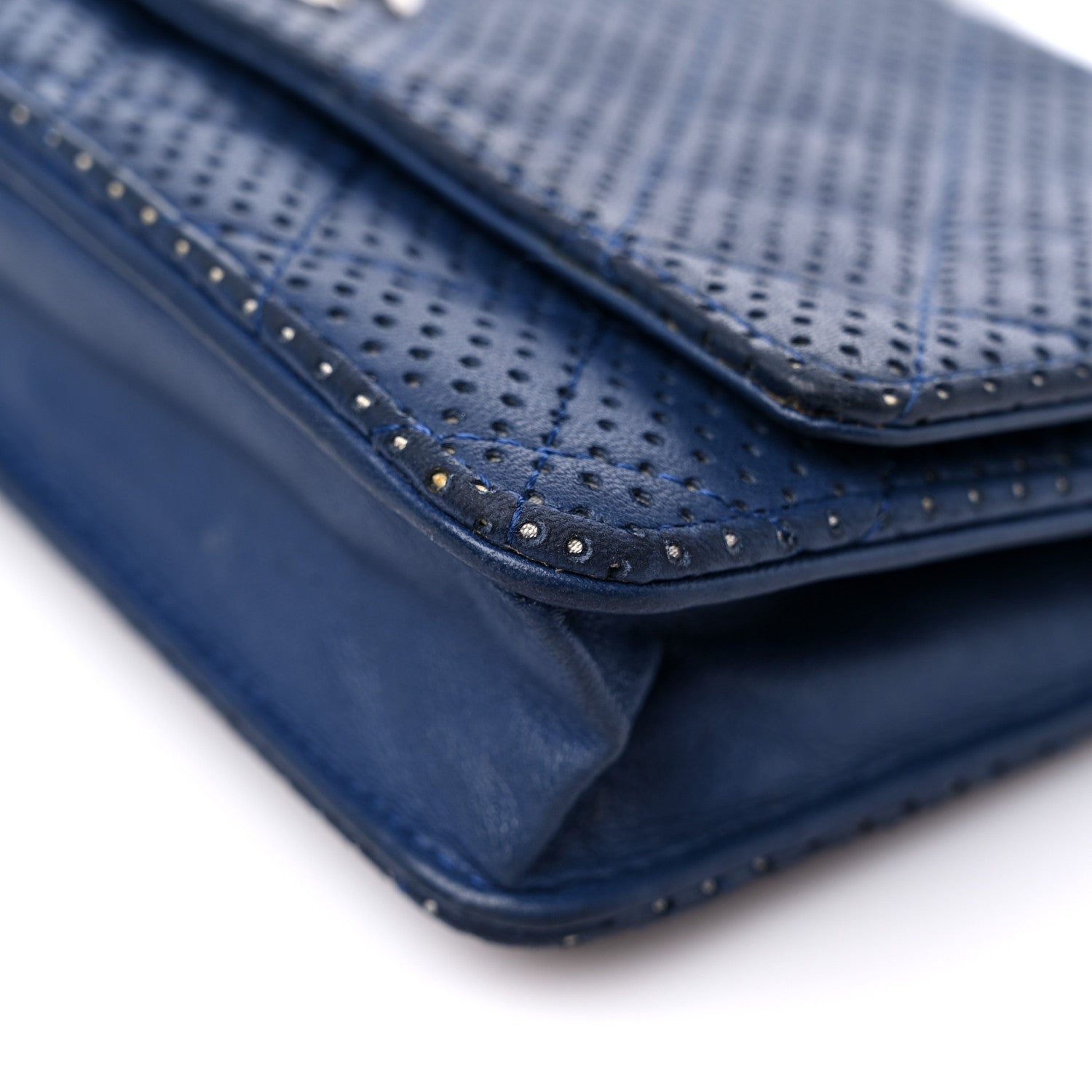 Chanel Perforated Lambskin Quilted Wallet On Chain WOC Blue 10 of 17