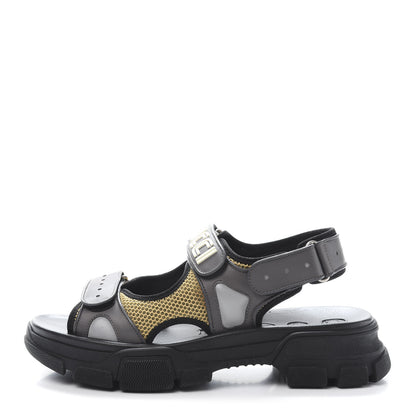 Gucci X SEGA Nappa Mesh Mens Aguru Sandals 10.5 Loess Black 1 of 9