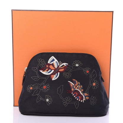 Hermes Cotton Canvas Embroidered Bolide Travel Cosmetic Pouch Black 7 of 7
