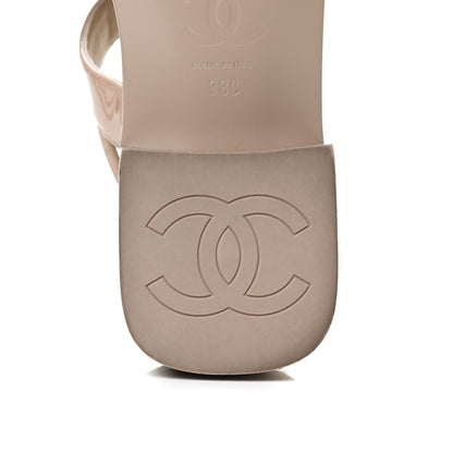 Chanel Lambskin Patent Chain CC Logo Thong Sandals 38 Beige 8 of 10